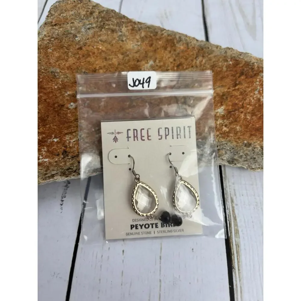 Peyote Bird Sterling Silver‎ Teardrop Quartzite Labradorite Dangle Earrings J049